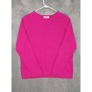 Talbots Sweater Womens 1X Petite Pink Pima Cotton Pullover Cable Knit Crew Neck